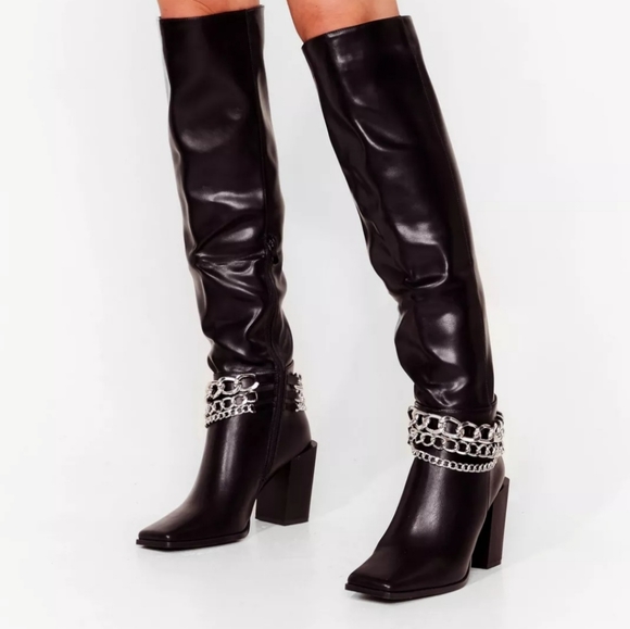 Nasty Gal Black Knee High Boots Sz 8 - Picture 1 of 11